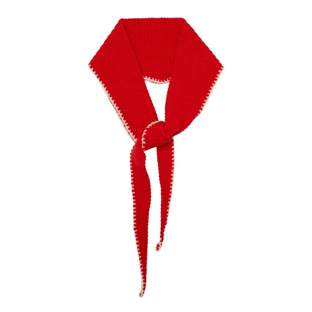 Cashmere Diamond Skinny Scarf Stitched Edge - Red