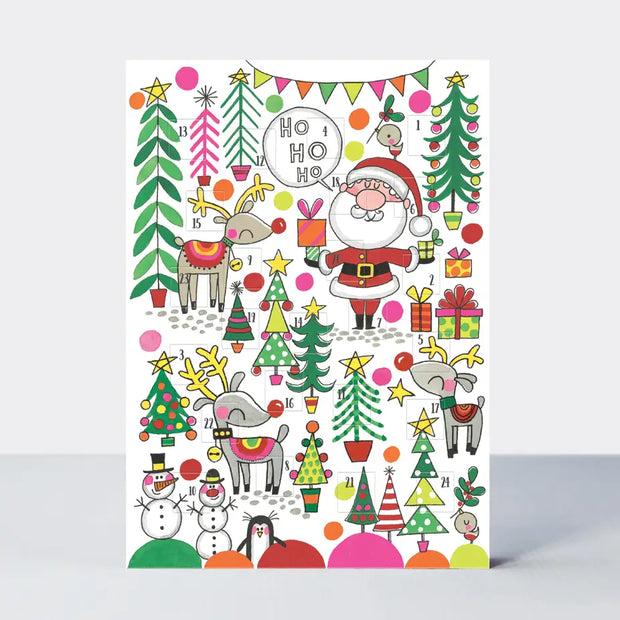 Advent Calendar Card - Santa, Reindeer & Trees