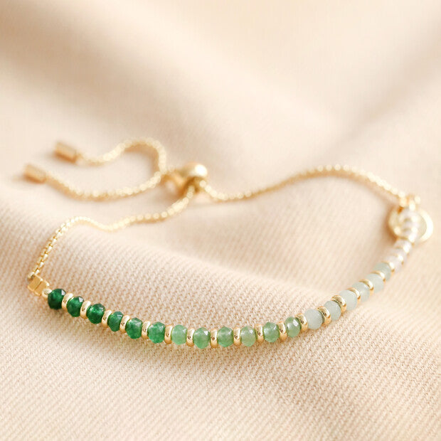 Green Ombre Stone Beaded Bracelet in Gold