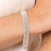 Wide Beaded Band Bracelet in Silver