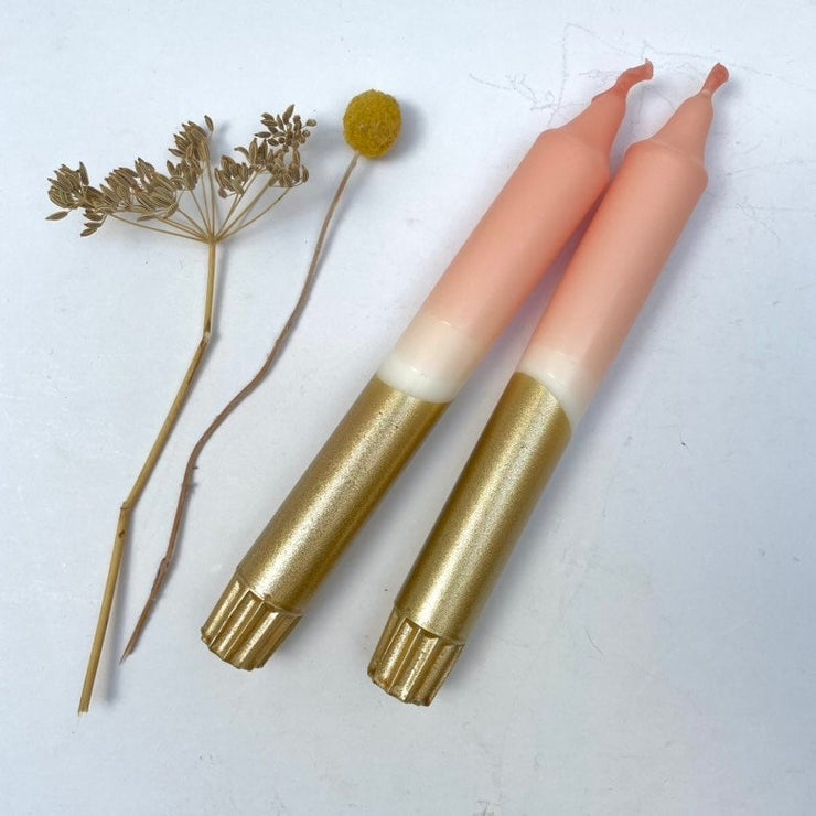 The Singing Rabbit 2 Dinner Candles - Blush Pink & Gold Dip Dyed