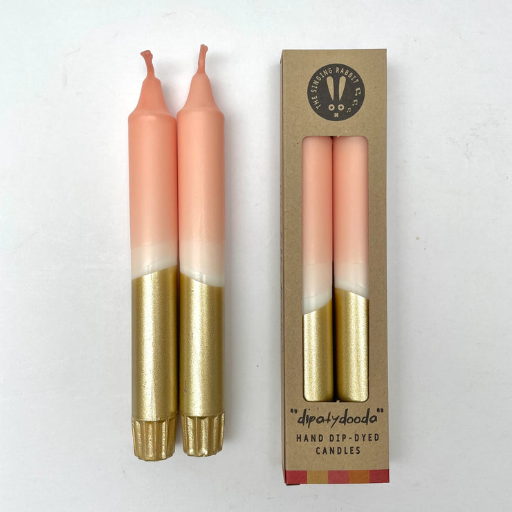 The Singing Rabbit 2 Dinner Candles - Blush Pink & Gold Dip Dyed