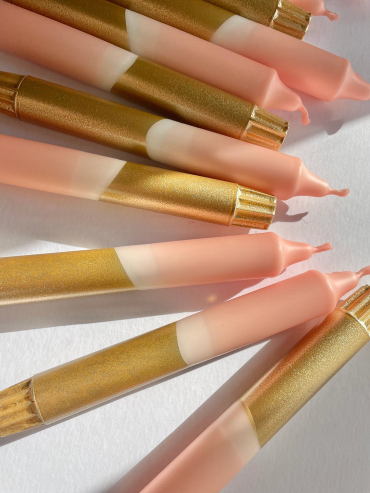 The Singing Rabbit 2 Dinner Candles - Blush Pink & Gold Dip Dyed