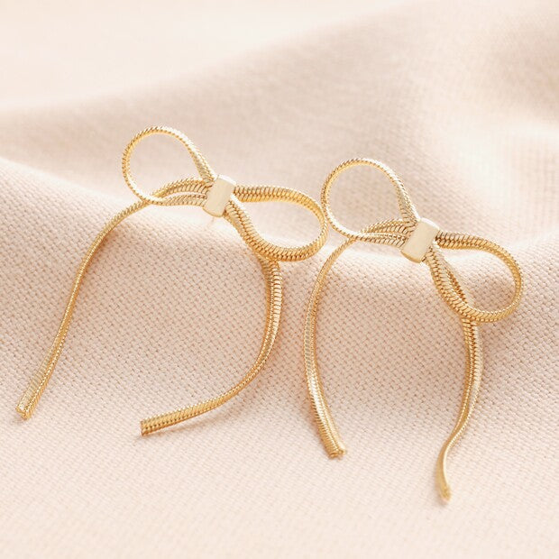 Bow Chain Statement Gold Stud Earrings