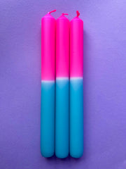 Bubblegum Dip Dye Dinner Candles Trio