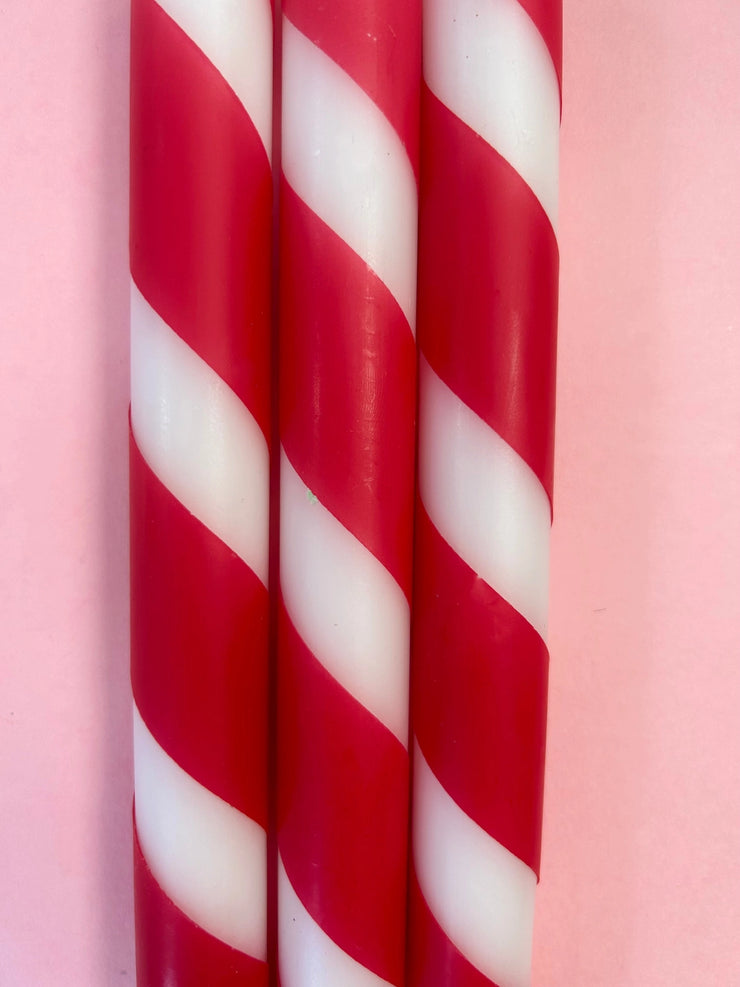 Candy Canes Dip Dye Dinner Candles Trio