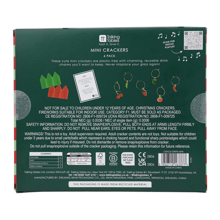 Mini Christmas Crackers Box of 6 - Striped
