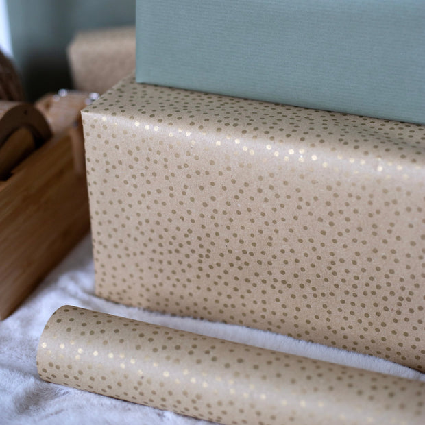 Recycled 5m Roll of Wrapping Paper - Gold Dots