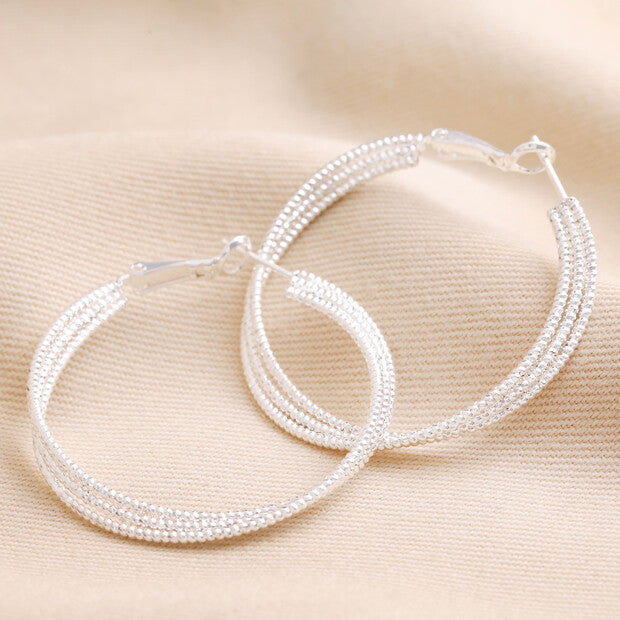 Triple Layered Thread Hoop Earrings in Silver or Gold