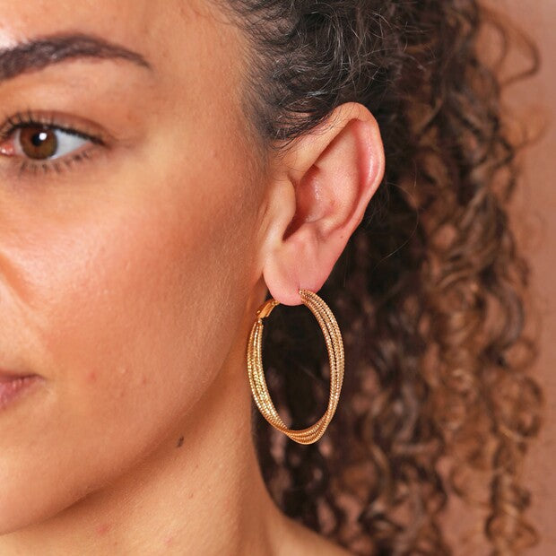 Triple Layered Thread Hoop Earrings in Silver or Gold