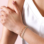 Teal Stone Droplet & Cable Chain Layered Bracelet