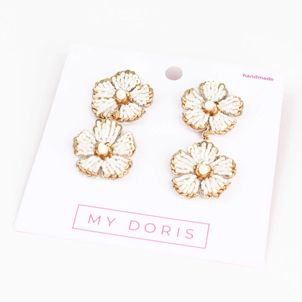 My Doris Pearl & Gold Floral Earrings