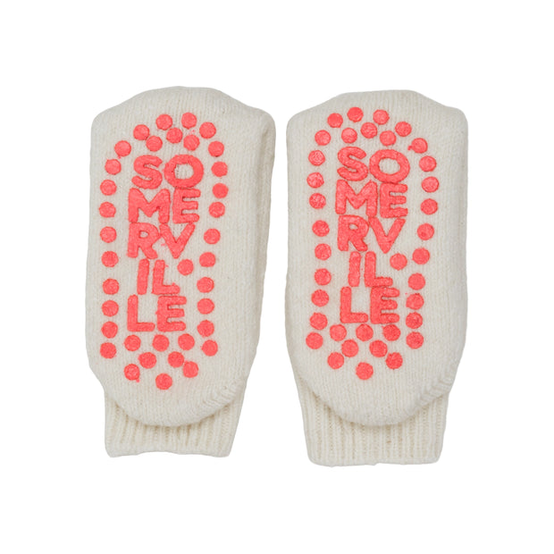 Slipper Socks - White & Neon Pink