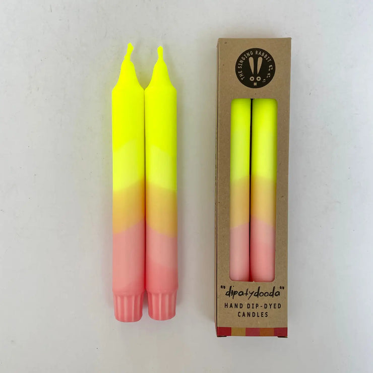 The Singing Rabbit 2 Dinner Candles - Neon Yellow and Sherbert Pink