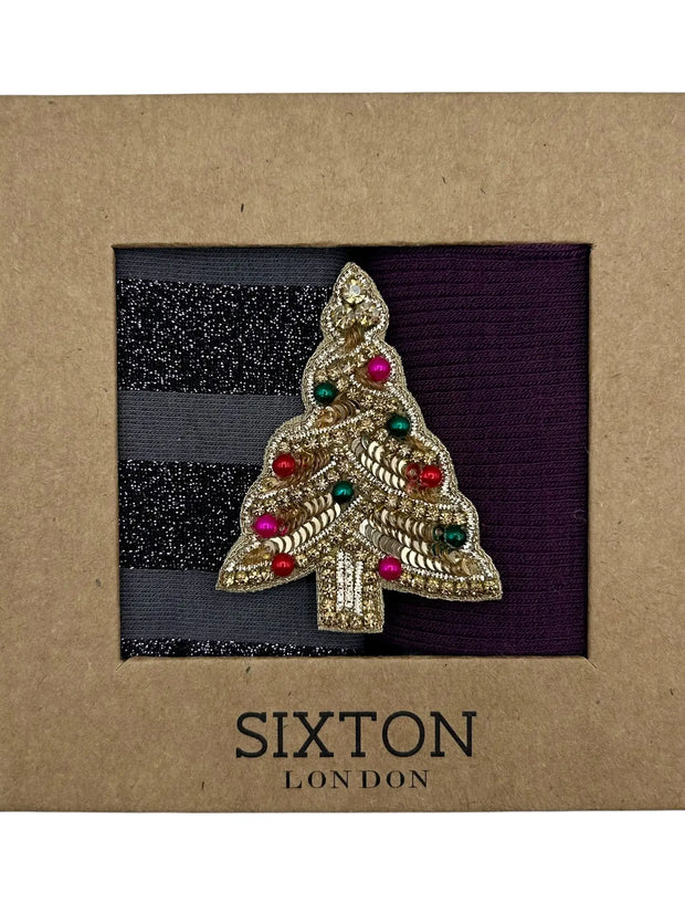 Sixton London Purple Barcelona & Berlin Sock Duo with Tree Pin