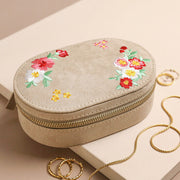 Embroidered Flowers Oval Velvet Jewellery Case