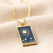 Enamel Blue Moon Tarot Card Pendant Necklace