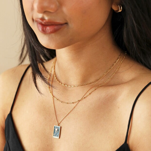 Enamel Blue Moon Tarot Card Pendant Necklace