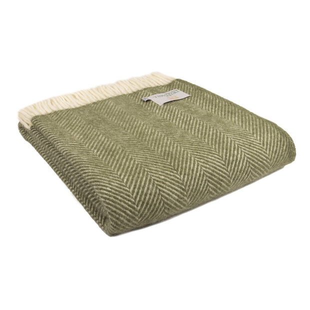 Tweedmill Pure New Wool Fishbone Throw in Olive
