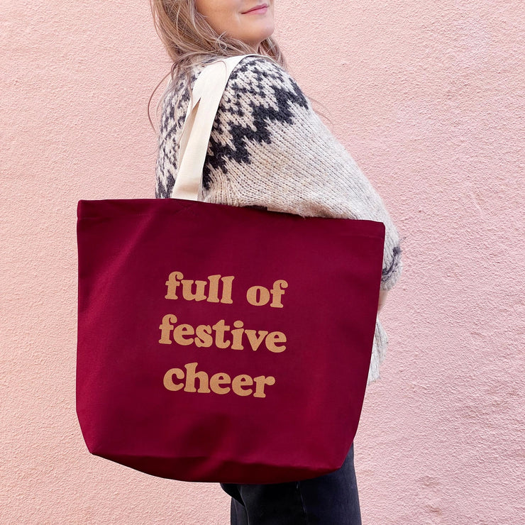 Full Of Festive Cheer Burgundy Tote Bag