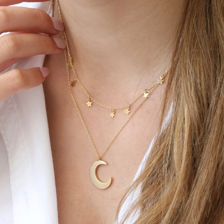 Gold Double Layer Stars & Moon Necklace