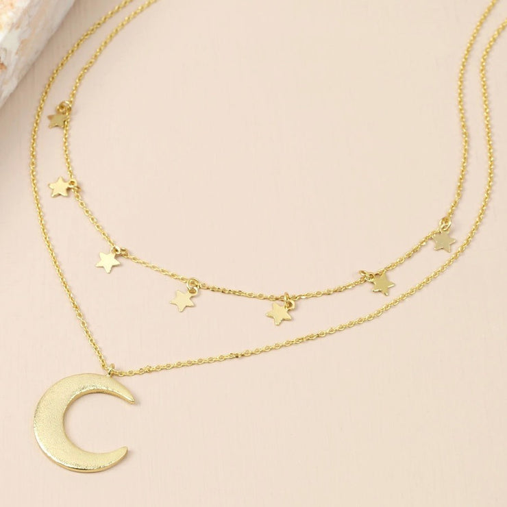 Gold Double Layer Stars & Moon Necklace