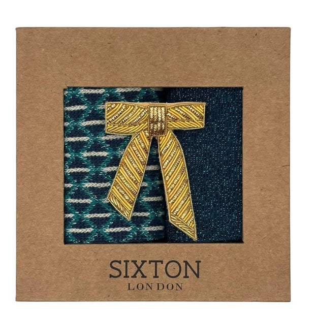 Sixton Blue Leipzig & Denim Tokyo Sock Box Duo with Gold Bow Pin