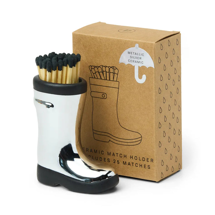 Wellington Boot Match Holders With Matches - Chrome