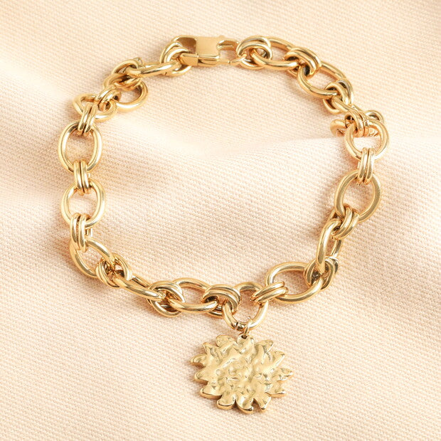 Hammered Sun Charm Chain Bracelet in Gold