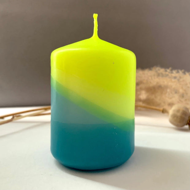 The Singing Rabbit Pillar Candle - Neon Yellow & Hawaiian Blue