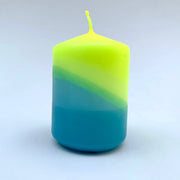 The Singing Rabbit Pillar Candle - Neon Yellow & Hawaiian Blue