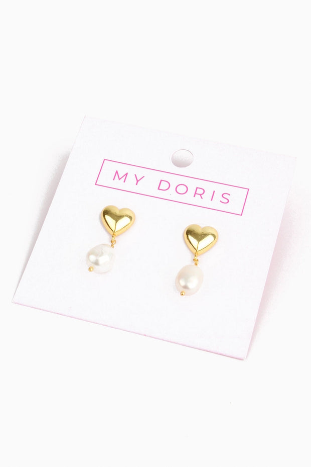 My Doris Gold Chunky Heart Studs