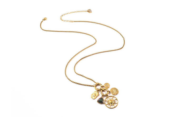 Boho Betty Necklace - Hemani Gold & Epidote Charm Necklace