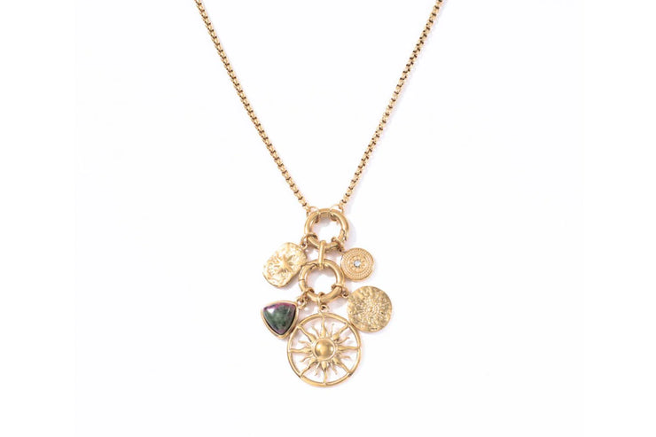 Boho Betty Necklace - Hemani Gold & Epidote Charm Necklace