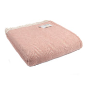 Tweedmill Pure New Wool Herringbone Throw in Dusky Pink and Pearl