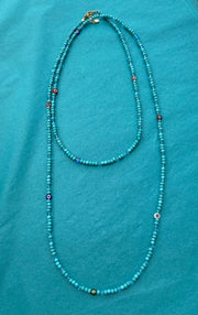 Long Beaded Turquoise and Evil Eye Necklace