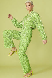 Bamboo Sequins Trousers - Lime Green