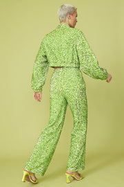 Bamboo Sequins Trousers - Lime Green