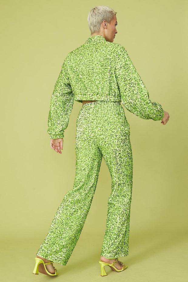 Bamboo Sequins Trousers - Lime Green