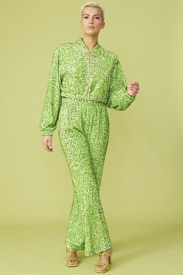 Bamboo Sequins Trousers - Lime Green