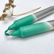 The Singing Rabbit 2 Dinner Candles - Lagoon Blue & Silver