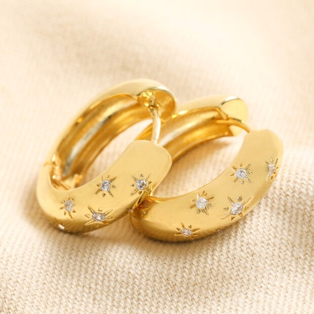 Crystal Stars Large Chunky Hoop Earrings