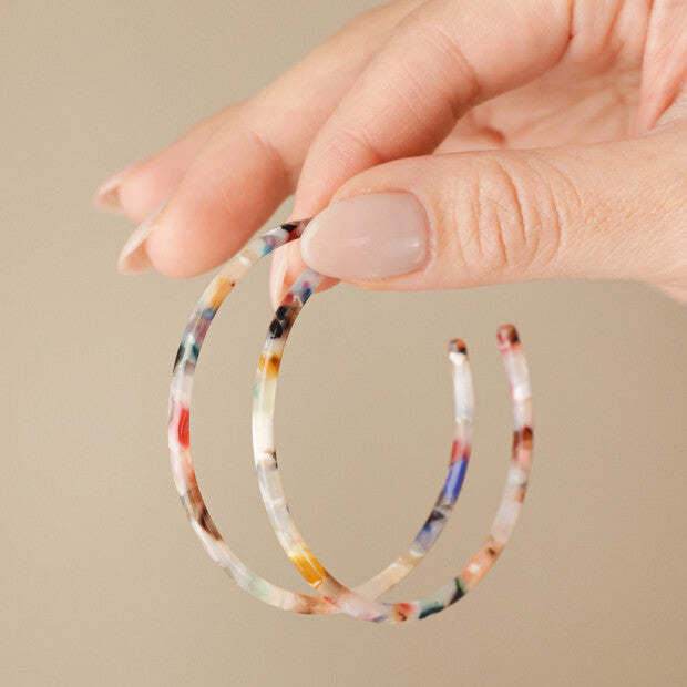 Large Tortoiseshell Resin Hoop Earrings - Rainbow