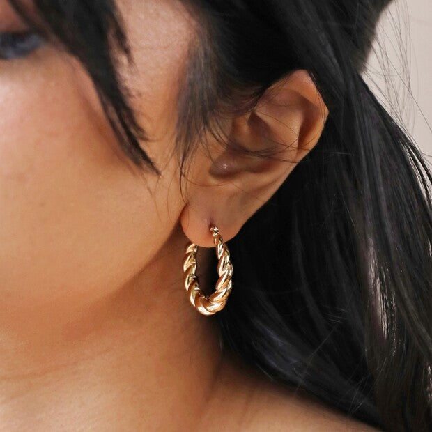 Gold Stainless Steel Large Twisted Rope Hoop Earrings