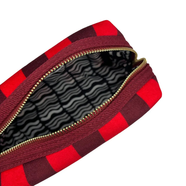 Sixton Large Red Stripe Make-Up Bag with Leopard Pin