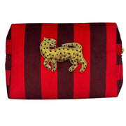 Sixton Large Red Stripe Make-Up Bag with Leopard Pin