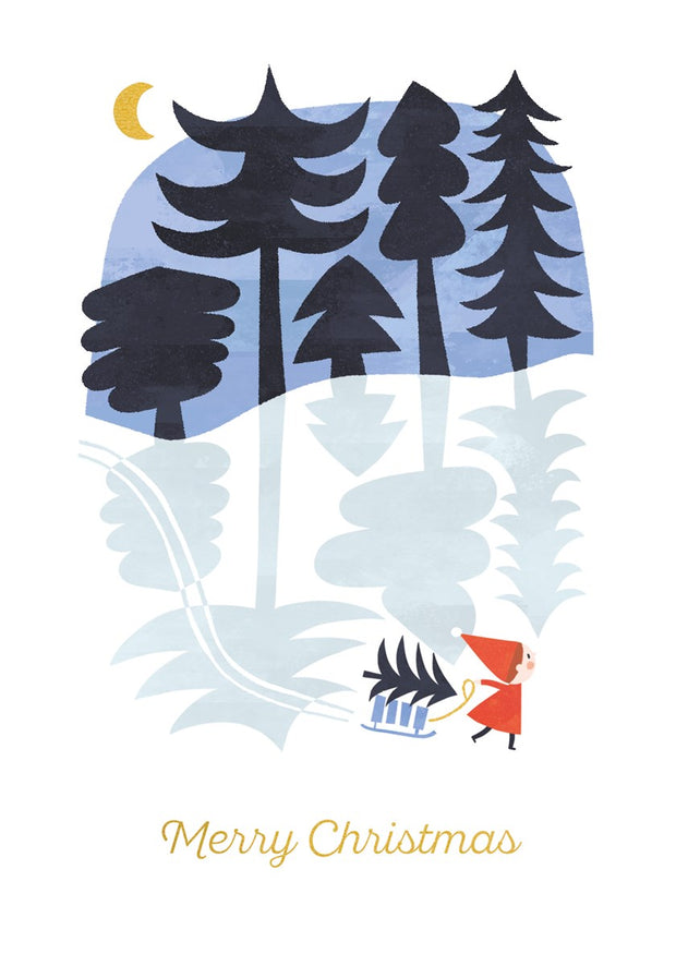 The Art File Christmas Card - Little Elf Pulling a Sledge