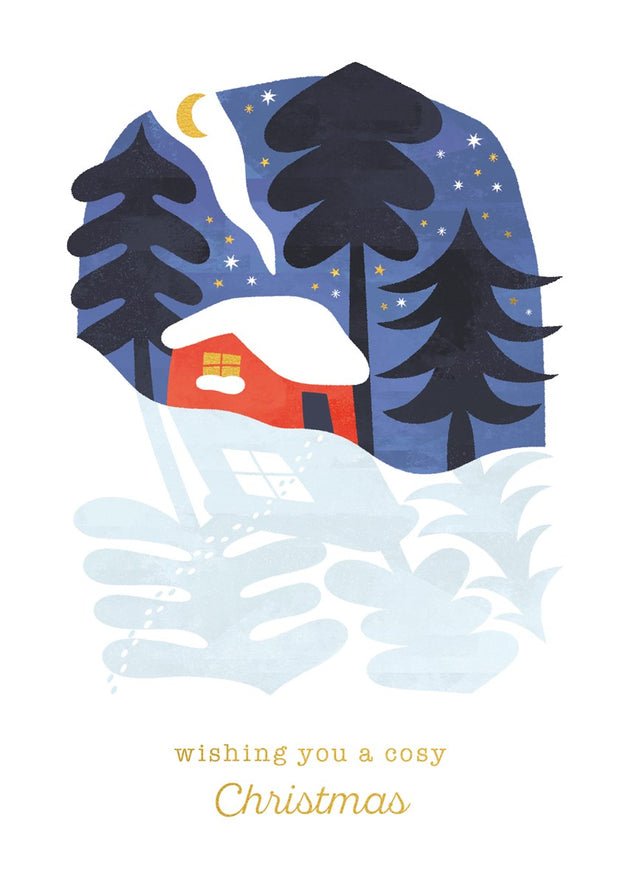 The Art File Christmas Card - Little Elf Cottage Cosy Christmas