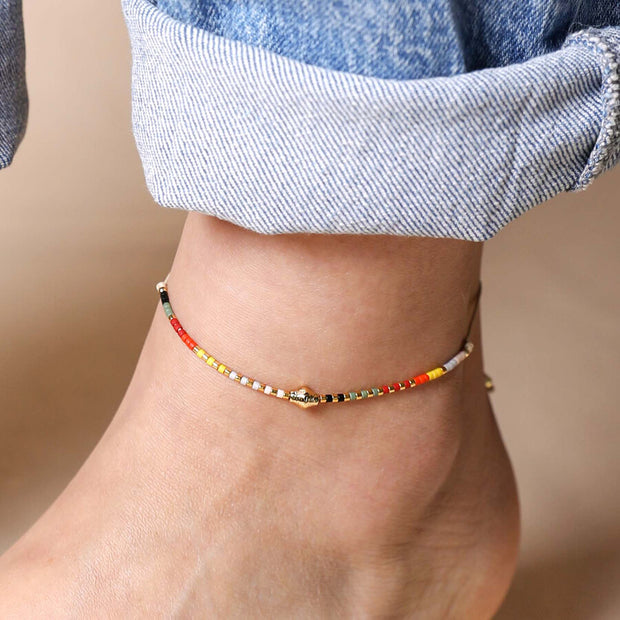 Multi Coloured Miyuki Bead Cord Anklet