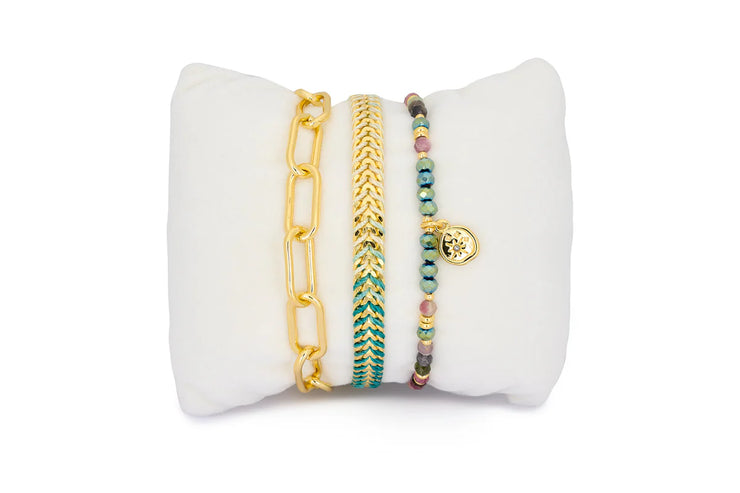 Boho Betty 3 Layer Bracelet Stack - Pamban Gold & Tourmaline